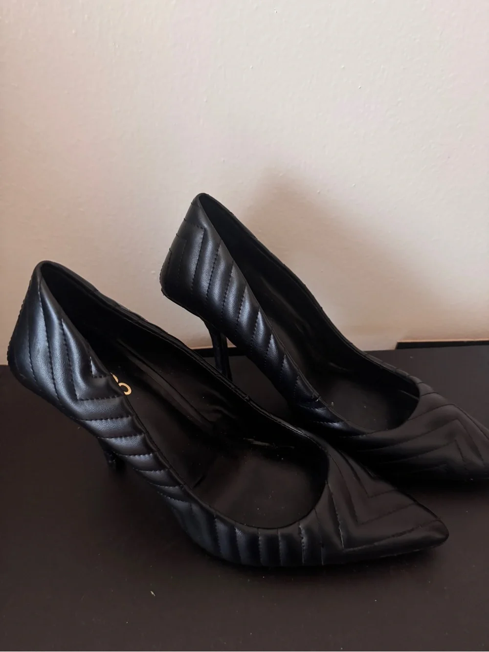 Aldo Black Quilted Pointed-Toe Heels